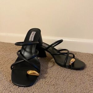 Steve Madden Black Strappy Heels with Gold Embellishments
